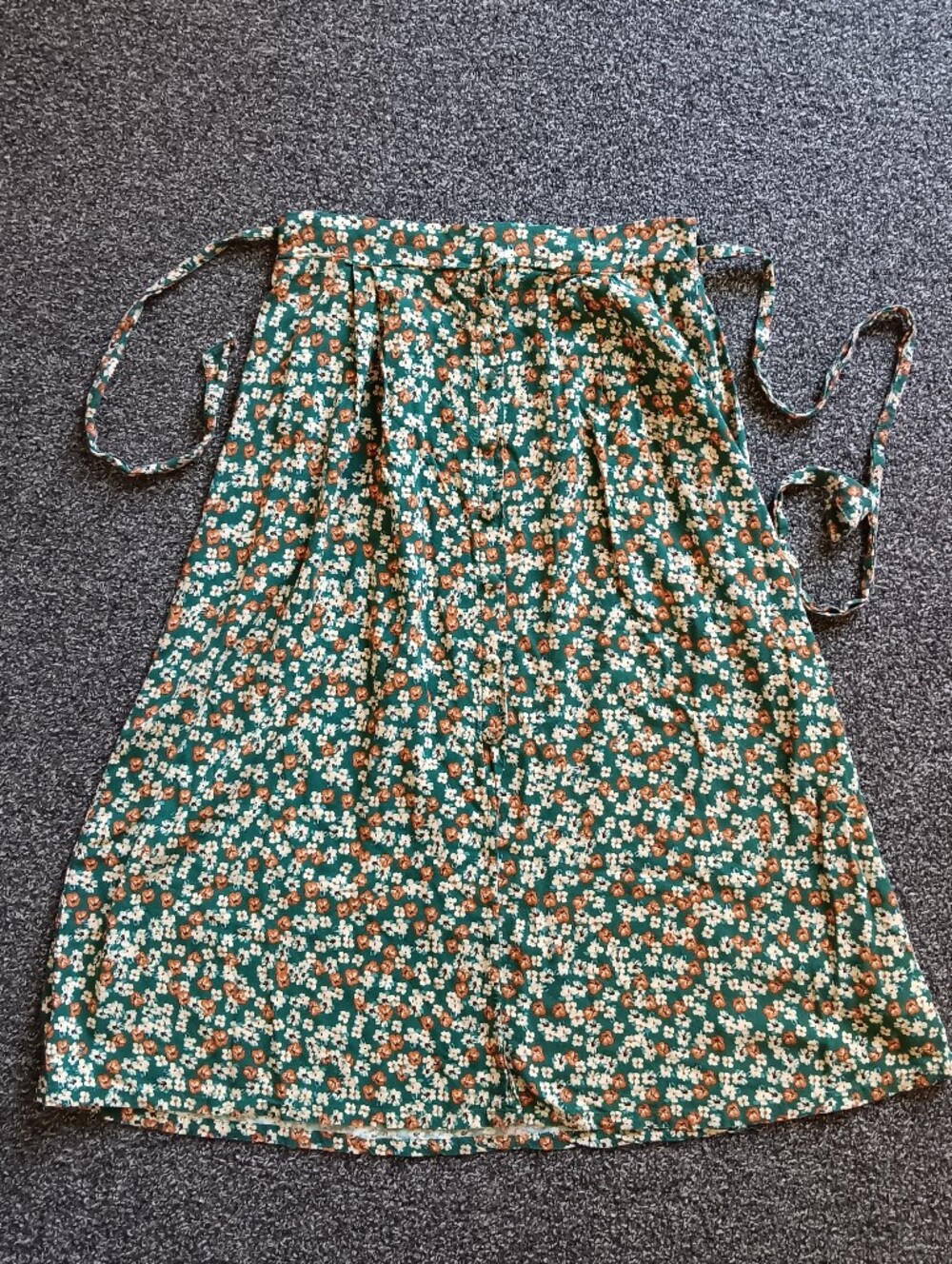 Fairycore Green Forest Floral Tie Waist Midi Skirt Cottagecore Small Slip On